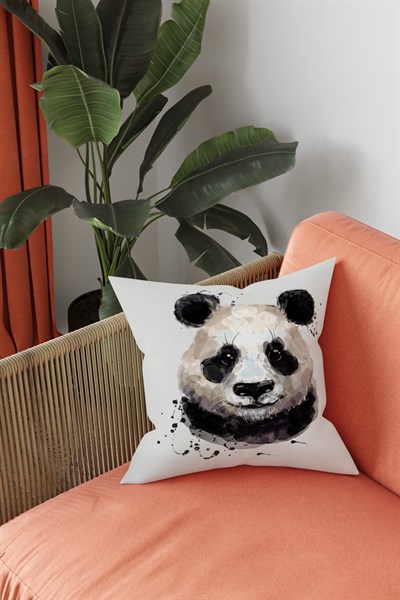 Panda Suluboya Efektli Kırlent Kılıfı (43 x 43 cm)
